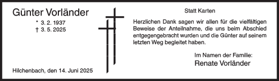 Traueranzeige von Günter Vorländer von Siegener Zeitung