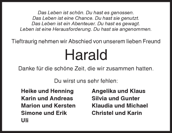 Traueranzeige von Harald  von Siegener Zeitung
