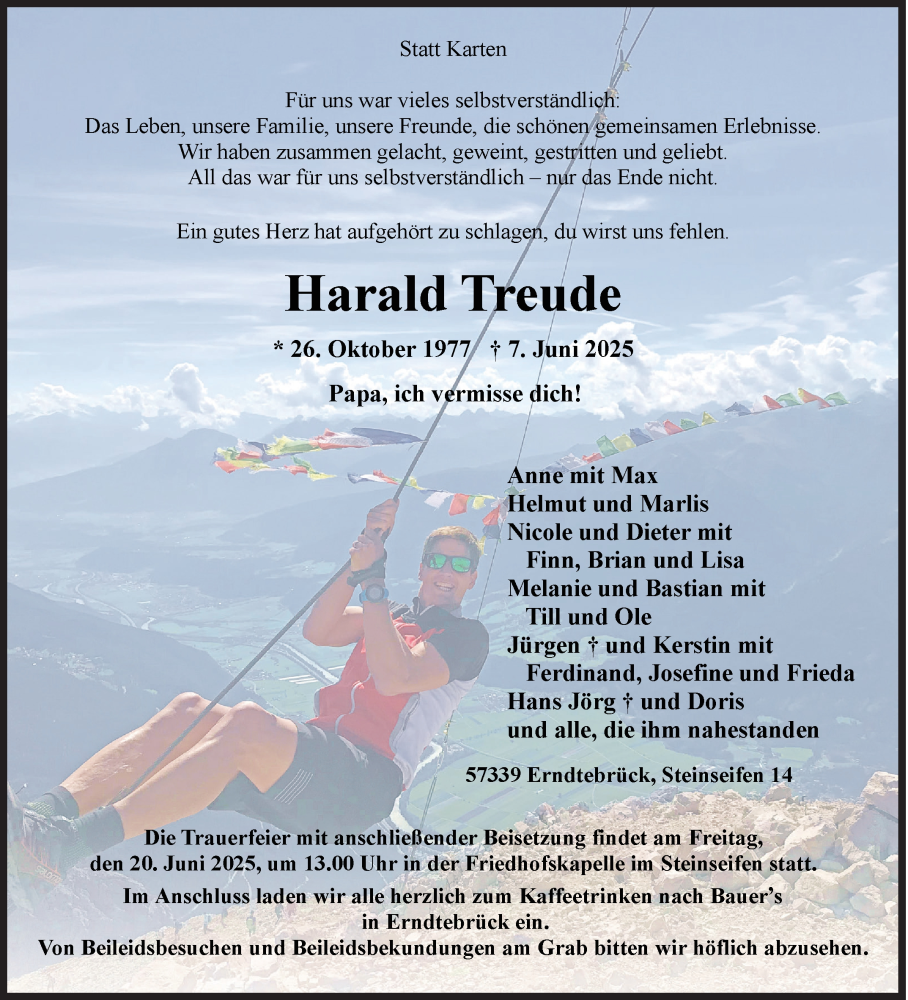  Traueranzeige für Harald Treude vom 18.06.2025 aus Siegener Zeitung