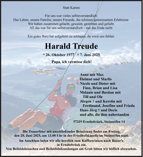 Traueranzeige von Harald Treude von Siegener Zeitung
