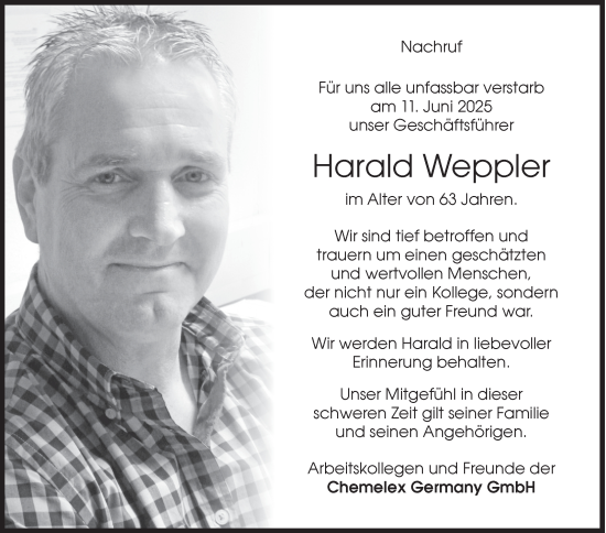 Traueranzeige von Harald Weppler von Siegener Zeitung