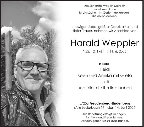 Traueranzeige von Harald Weppler von Siegener Zeitung