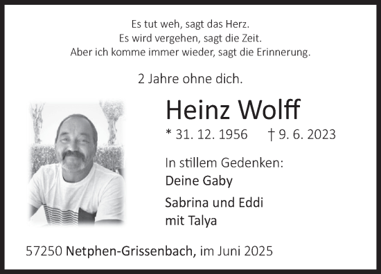 Traueranzeige von Heinz Wolff von Siegener Zeitung