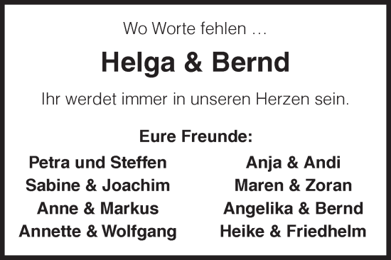 Traueranzeige von Helga  Bernd  von Siegener Zeitung