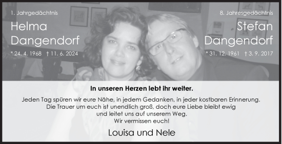 Traueranzeige von Helma und Stefan Dangendorf von Siegener Zeitung