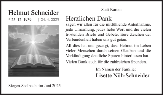 Traueranzeige von Helmut Schneider von Siegener Zeitung