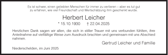 Traueranzeige von Herbert Leicher von Siegener Zeitung