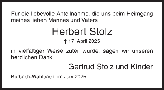 Traueranzeige von Herbert Stolz von Siegener Zeitung