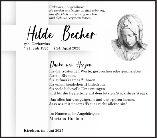 Traueranzeige von Hilde Becher von Siegener Zeitung