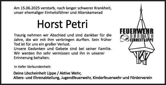 Traueranzeige von Horst Petri von Siegener Zeitung