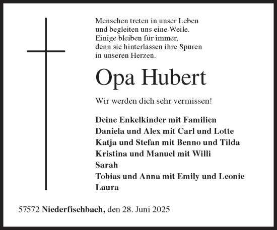 Traueranzeige von Hubert  von Siegener Zeitung