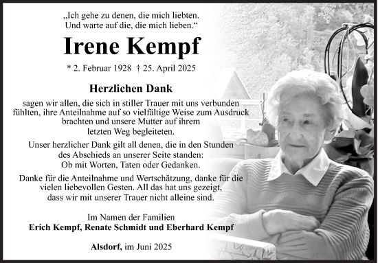 Traueranzeige von Irene Kempf von Siegener Zeitung