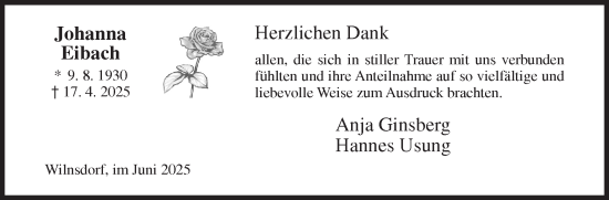 Traueranzeige von Johanna Eibach von Siegener Zeitung