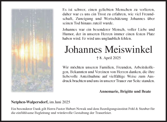 Traueranzeige von Johannes Meiswinkel von Siegener Zeitung