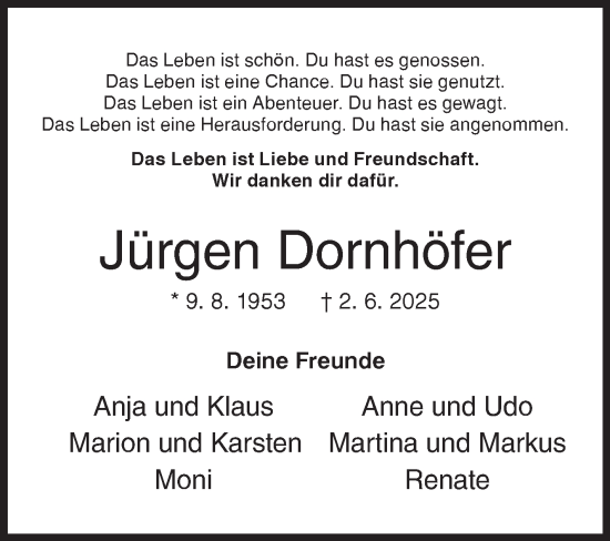 Traueranzeige von Jürgen Dornhöfer von Siegener Zeitung
