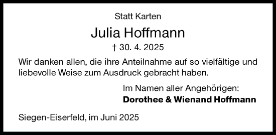 Traueranzeige von Julia Hoffmann von Siegener Zeitung