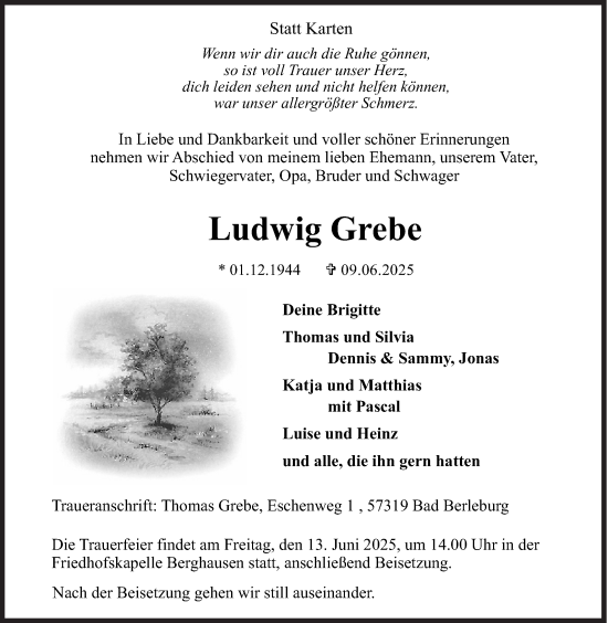 Traueranzeige von Ludwig Grebe von Siegener Zeitung