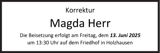Traueranzeige von Magda Herr von Siegener Zeitung