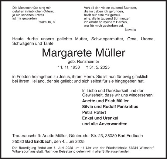 Traueranzeige von Margarete Müller von Siegener Zeitung
