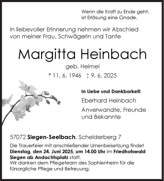 Traueranzeige von Margitta Heinbach von Siegener Zeitung