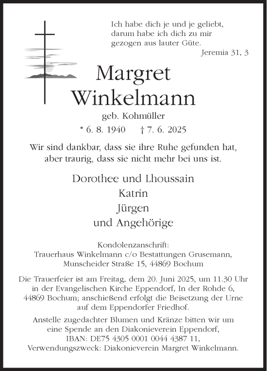 Traueranzeige von Margret Winkelmann von Siegener Zeitung