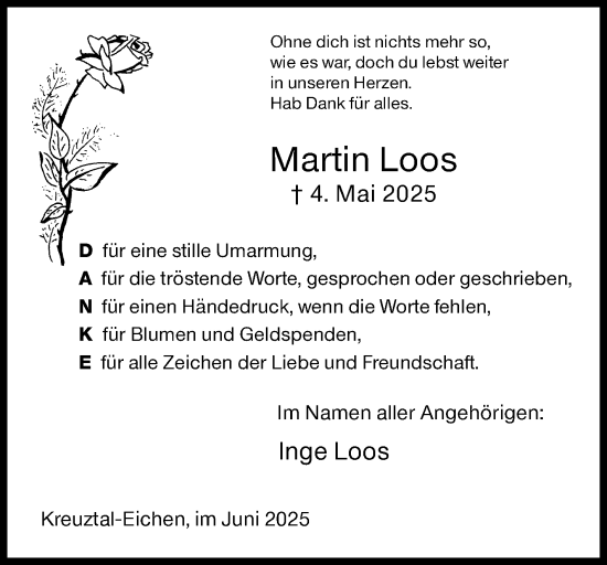 Traueranzeige von Martin Loos von Siegener Zeitung
