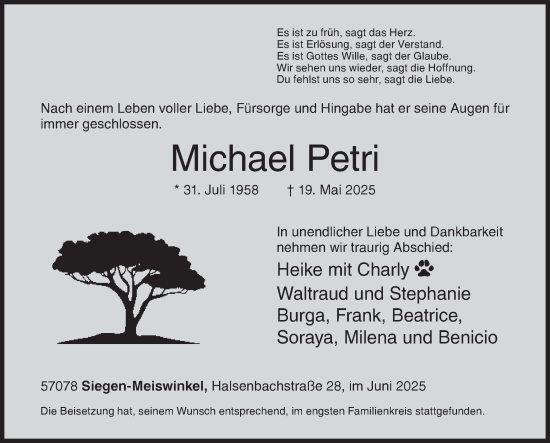 Traueranzeige von Michael Petri von Siegener Zeitung