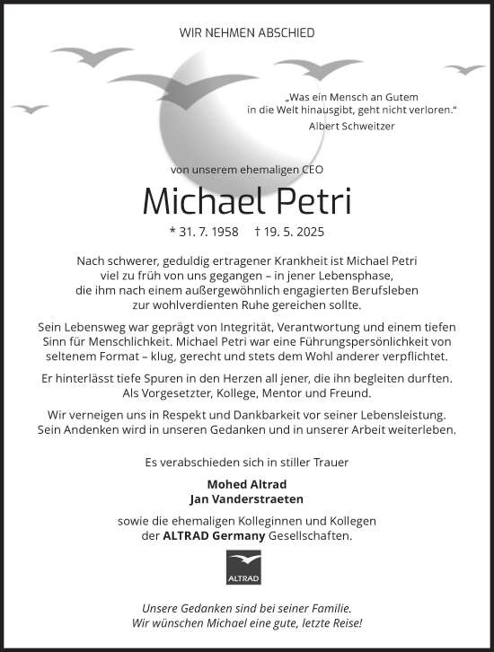 Traueranzeige von Michael Petri von Siegener Zeitung
