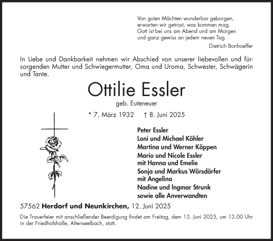Traueranzeige von Ottilie Essler von Siegener Zeitung
