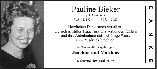 Traueranzeige von Pauline Bieker von Siegener Zeitung