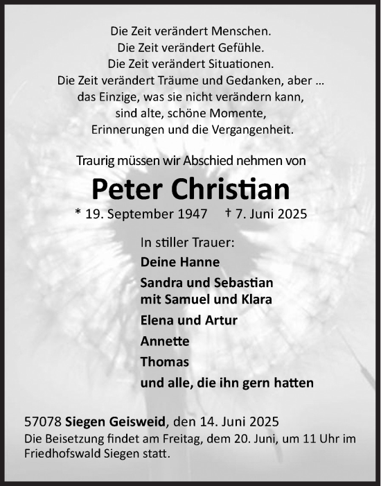 Traueranzeige von Peter Christian von Siegener Zeitung