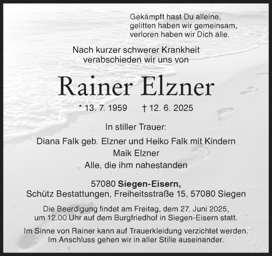Traueranzeige von Rainer Elzner von Siegener Zeitung