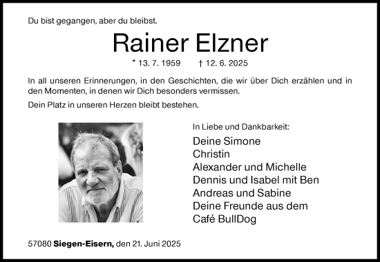 Traueranzeige von Rainer Elzner von Siegener Zeitung