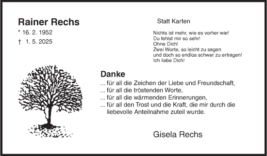 Traueranzeige von Rainer Rechs von Siegener Zeitung