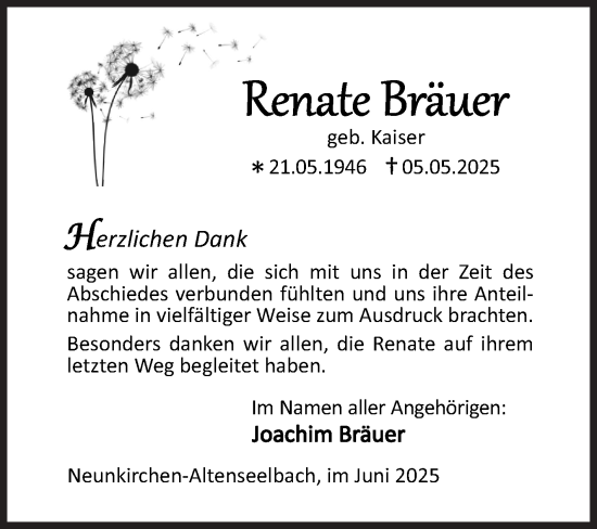 Traueranzeige von Renate Bräuer von Siegener Zeitung
