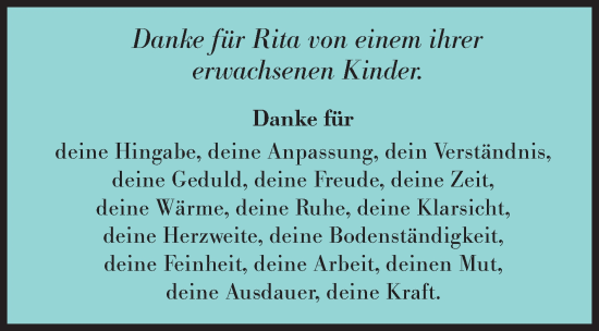Traueranzeige von Rita  von Siegener Zeitung