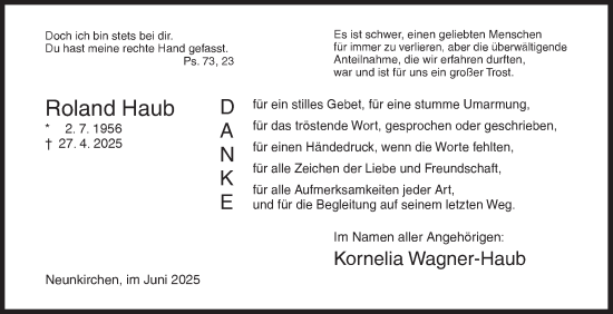 Traueranzeige von Roland Haub von Siegener Zeitung