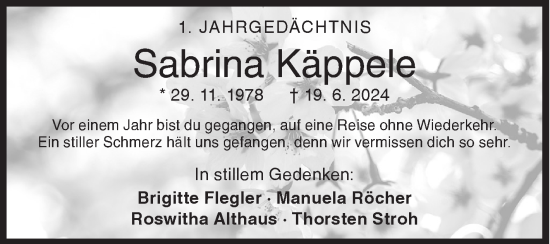 Traueranzeige von Sabrina Käppele von Siegener Zeitung