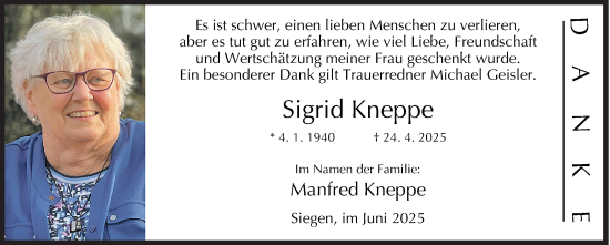 Traueranzeige von Sigrid Kneppe von Siegener Zeitung