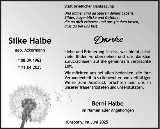 Traueranzeige von Silke Halbe von Siegener Zeitung