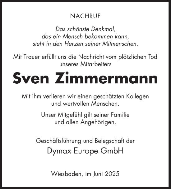 Traueranzeige von Sven Zimmermann von Siegener Zeitung