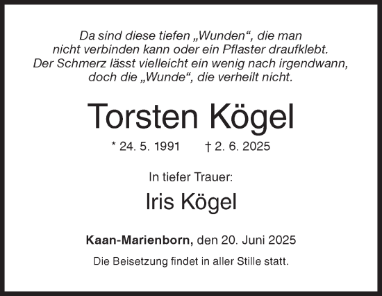 Traueranzeige von Torsten Kögel von Siegener Zeitung