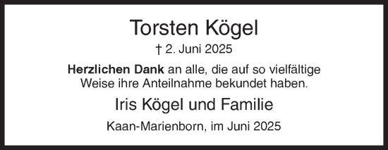 Traueranzeige von Torsten Kögel von Siegener Zeitung
