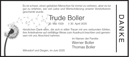 Traueranzeige von Trude Boller von Siegener Zeitung