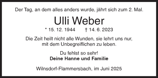 Traueranzeige von Ulli Weber von Siegener Zeitung