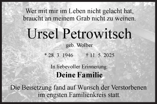 Traueranzeige von Ursel Petrowitsch von Siegener Zeitung