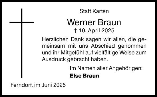 Traueranzeige von Werner Braun von Siegener Zeitung