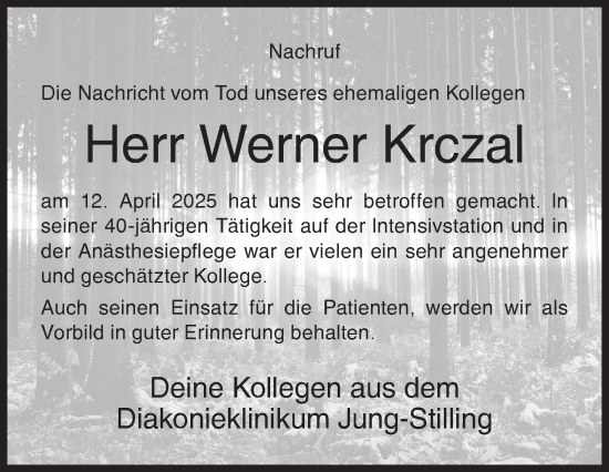 Traueranzeige von Werner Krczal von Siegener Zeitung