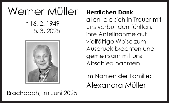 Traueranzeige von Werner Müller von Siegener Zeitung