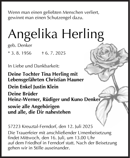Traueranzeige von Angelika Herling von Siegener Zeitung